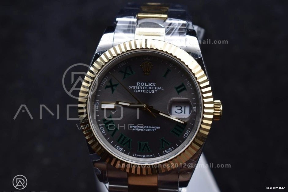 YG 126333 Oyster SS Dial Efficient Edition Steel SS 614 Roman DateJust A 1:1 41 904L YG Green GMF Bracelet on Gray Best 0408